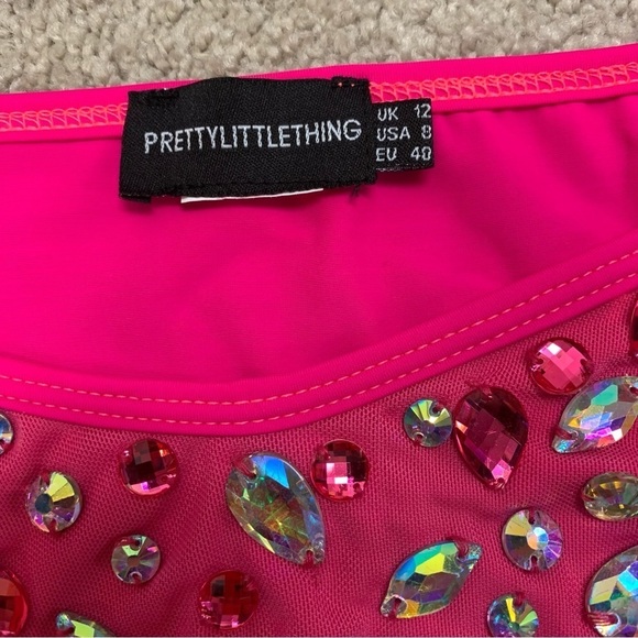 Pretty Little Thing Neon Pink V Wire Jewelled gem Bikini Sz 6/8 - Picture 7 of 12
